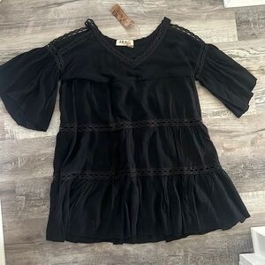 Selfie Couture by Trendology Black Boho Cutout Eyelet Trim Lined Dress size S/M